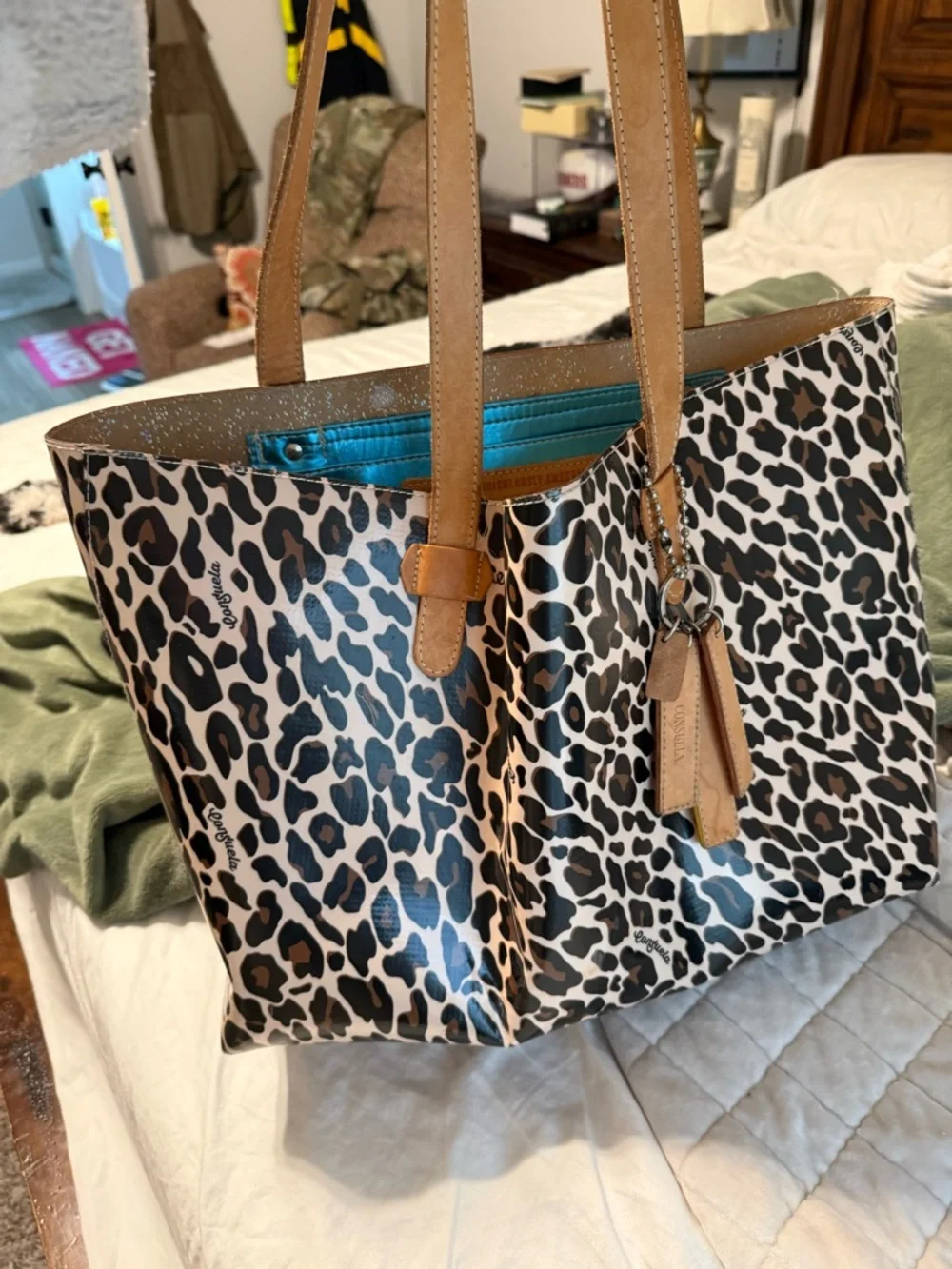 Consuela Leopard-Print Shoulder Tote with Tan Straps - Picture 2 of 3